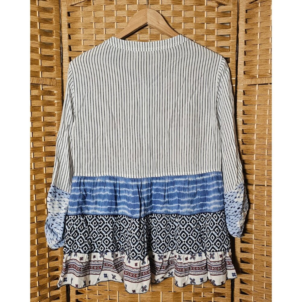John Mark Red Embroidered & Blue Patchwork Tunic - Picture 2 of 8